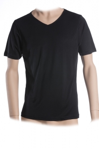 Unterhemd, Shirt, V-Ausschnitt, 100% Seide, Interlock, Schwarz, M